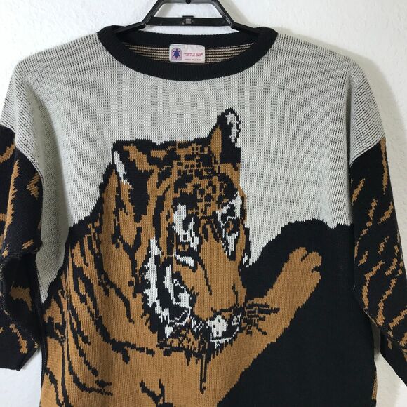 Vintage Turtle Bay Sweater Womens XL All Over Tiger Print Long Sleeve Acrylic - Picture 7 of 14